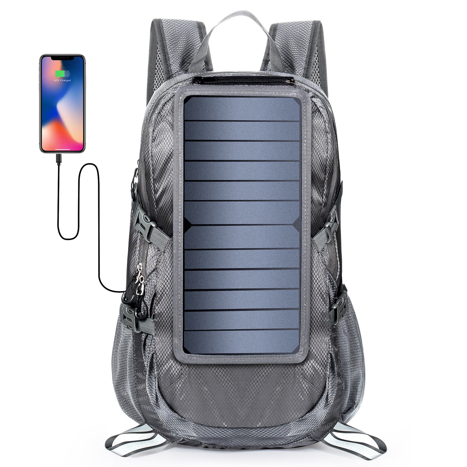 Solar Backpack Foldable Hiking Daypack With 5V Power Supply