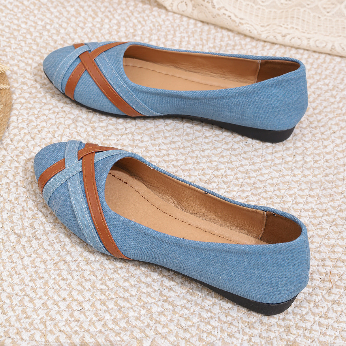 Ins Cross-straped Denim Loafers Fashion Lightweight Comfortable Flats Shoes For Women