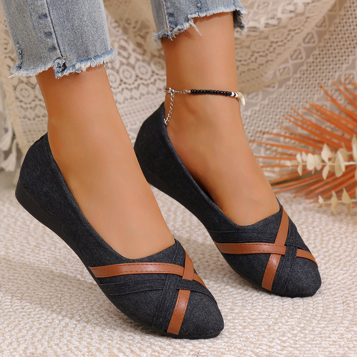 Ins Cross-straped Denim Loafers Fashion Lightweight Comfortable Flats Shoes For Women